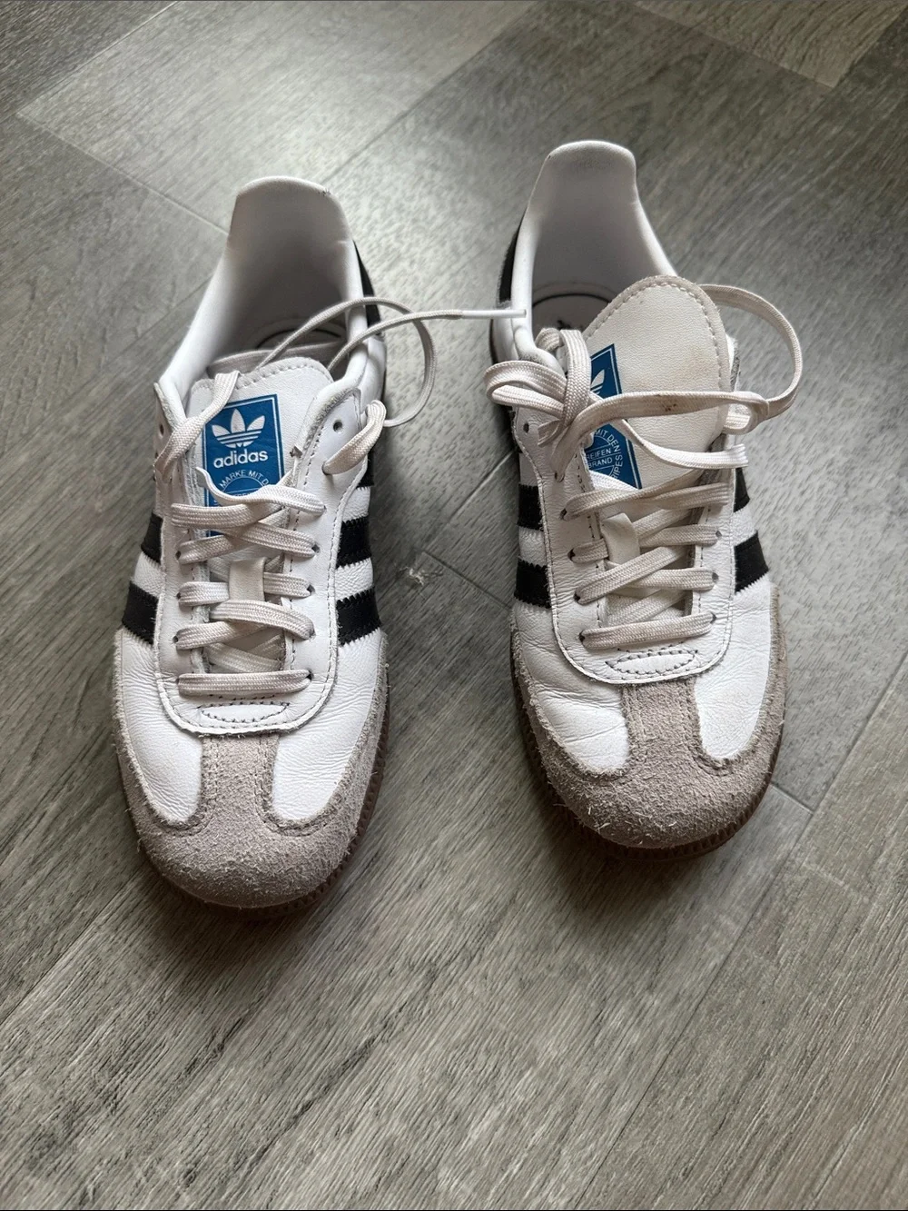 Kids adidas Samba White Sneakers with Black Stripes and Gum Sole